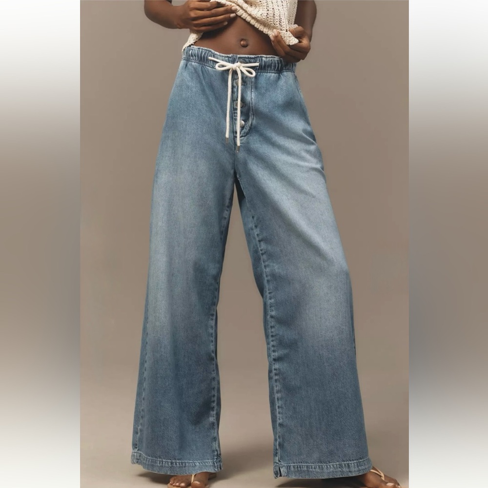 Pilcro Drawstring Pull-On Wide-Leg Jeans - Picture 2 of 14